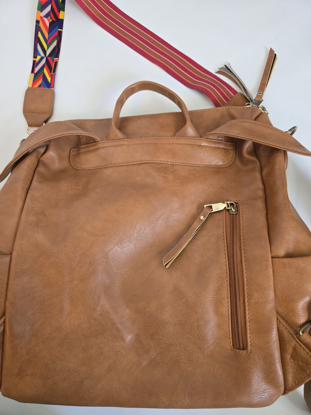 Faux Carmel Leather Convertible Backpack Purse - So Soft and Versatile Unisex - Picture 6 of 12
